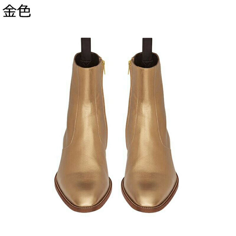 チェルシーブーツ メンズ ゴールド 本革靴 厚底 サイドジップブーツ 秋冬春 ハイカット ショートブーツ イングランド 短靴 防寒防滑 シンプル パーティー 旅行用 デイリー プレーントゥ 大きいサイズ