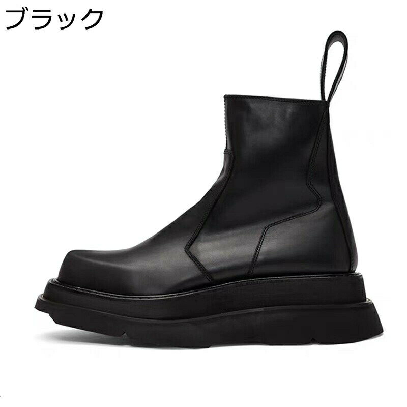 ショートブーツ 厚底 ワークブーツ メンズ 本革靴 サイドジップ 秋冬春 ミドルカット オシャレ 短靴 暖か 保温 手作り 防滑 ベーシック トラベル 旅行用 ストリート系 プレーントゥ 大きいサイズ