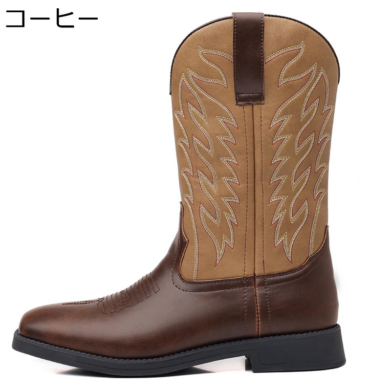 メンズ ジョッキーブーツ ロングブーツ 膝丈 袴ブーツ 刺繍 切り替え 秋冬 PU 足細 着脱簡単 防滑 ゴムソール 柔らかい 大人 ゆったり 長靴 大きいサイズ 乗馬 バイク用 パーティ ストレート 旅行