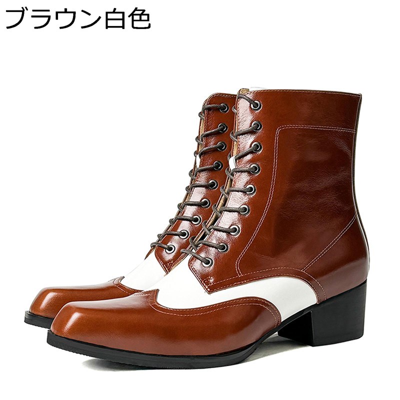 ショートブーツ ビジネスブーツ メンズ 本革 編み上げ 切り替え ハイヒール 5cm 秋冬春 ハイカット おしゃれ 短靴 暖かい 防寒 柔らか ゴム底 歩きやすい お兄系 アメカジ プレーントゥ 大きいサイズ