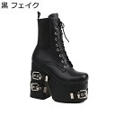 ショートブーツ カジュアルブーツ レディース 金属 ベルト メタリック 短靴 レースアップ ハイヒール 原宿 パンク 厚底 短め ラウンドトゥ 粗いかかと サイドゴア ゴシック