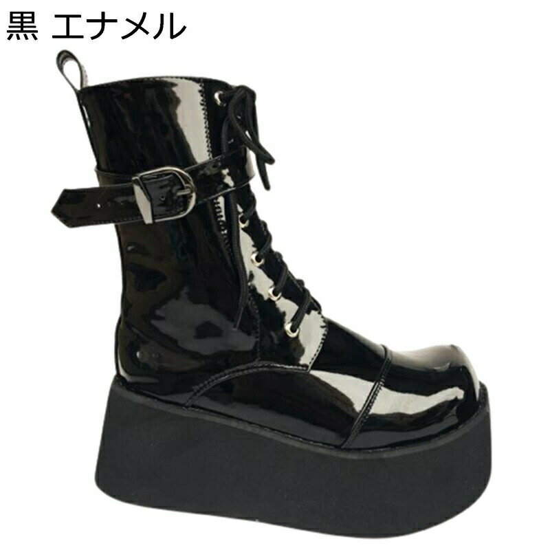 ショートブーツ バックル レースアップ 21.5-28.5cm レディース ジッパー 短靴 ラウンドトゥ パンク 防水台 プラットフォーム 秋冬ブーツ 足細 おしゃれ 滑り止め やわらか