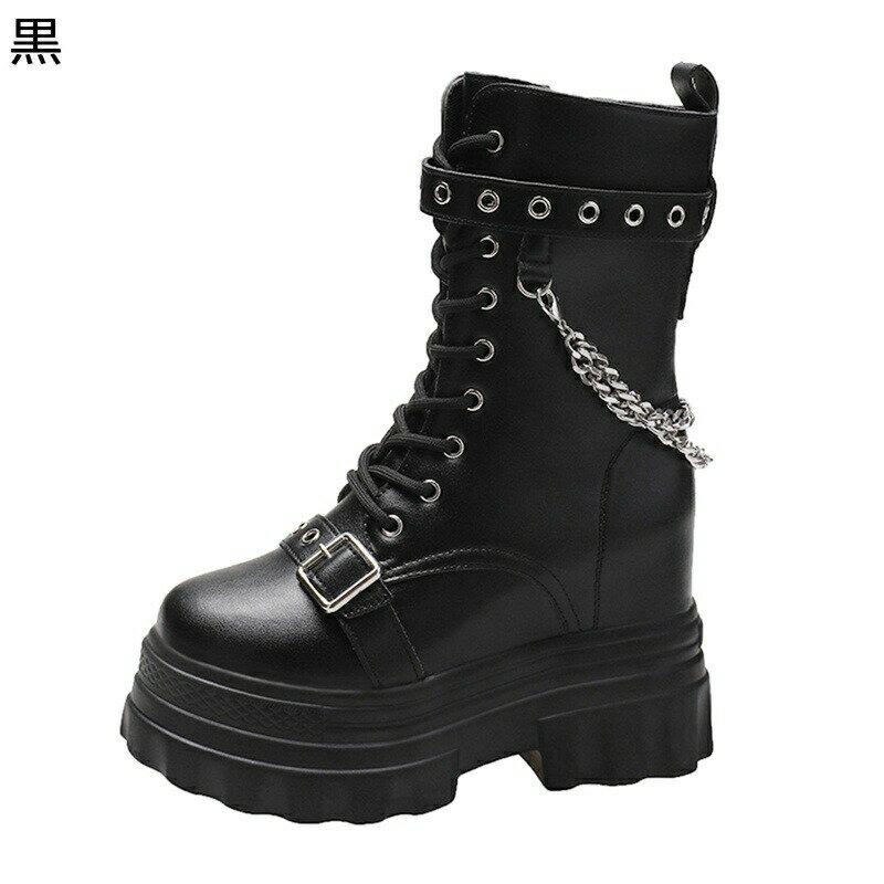 ショートブーツ レディース レースアップ モンクストラップ リベット 短め ジッパー チェーン ベルト 短靴 ミドルヒール 粗いかかと ラウンドトゥ 厚底 秋靴 冬靴 おしゃれ 滑りにくい 軽便