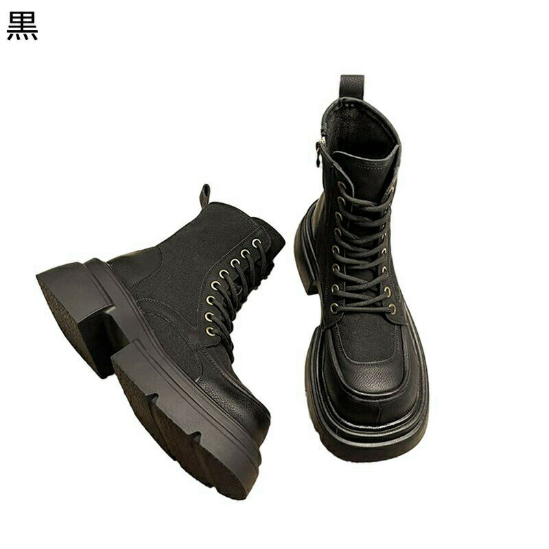 ショートブーツ レディース靴 ジョッキーブーツ 乗馬ブーツ レースアップ 短靴 ジップ ミドルヒール スクエアトゥ 厚底 スクエアヒール 秋 冬 美脚 滑り止め カジュアル 日常 おしゃれ シンプル