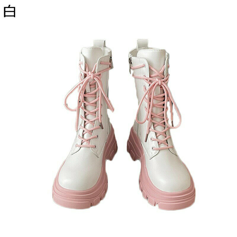 レディース ショートブーツ レースアップ パッチワーク コンビ ミドルヒール 秋冬靴 ファスナー 粗いかかと ラウンドトゥ 安定感 耐磨耗 防滑 身長アップ おしゃれ 柔軟 屈曲 日常 普段履き
