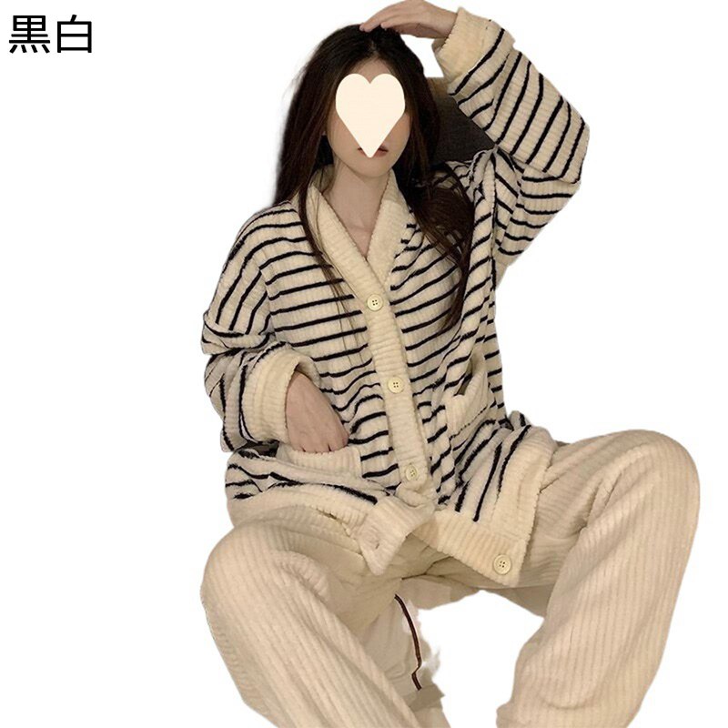 ネルパジャマ レディース ボーダー柄 ルームウェア 部屋着 セットアップ 長袖カーディガン ロングパン..