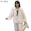 レディース パジャマ リポン もこもこ 5XL ルームウェア 無地 便利服 スクエアネック 暖かい 防寒保温 フランネル 上下セット 前開き 長袖 秋冬向き 長袖トップス キレイめ 部屋着 室内着 可愛い 長袖パジャマ(4)