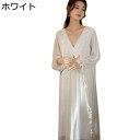姫系 ネグリジェ ルームワンピース 長袖 秋冬 レディース ロング丈 チュール 可愛い ゆったり 柔らかい 通気 襟フリル レース リボン Vネック 部屋着 ナイトドレス ロングワンピース エレガント 婦人(4)