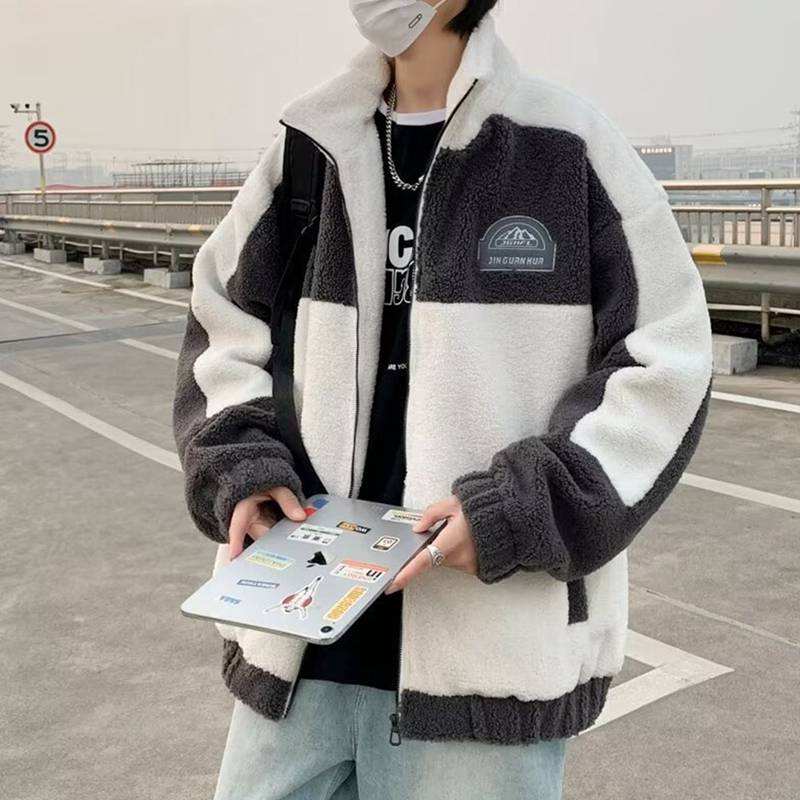 フリースジャケット ボアブルゾン メンズ 防寒着 秋冬用 切り替え ゆったり モコモコ 起毛 スタジアムジャンパー ウインドブレーカー あったか 厚手 アウトドア カジュアル 通勤 学生