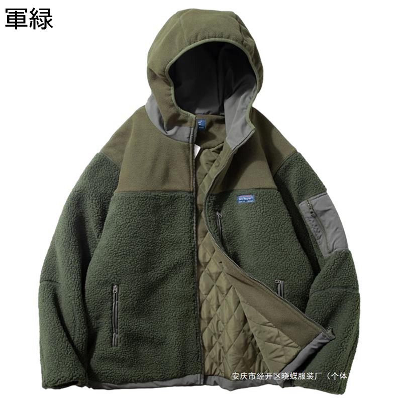 中綿ジャケット フード メンズ ボアジャケット グリーン 緑 切り替え 厚手 フリースボア 秋冬着 ブルゾン ウインドブレーカー 中綿服 ゆったり オーバーサイズ カジュアルアウター ワーク アウトドア