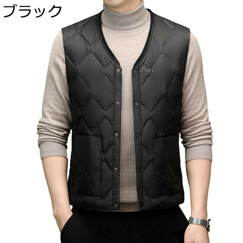 秋冬 ビジネスベスト メンズ ダウンベスト インナーベスト ボタン Vネック 大きいサイズ 冬用ベスト 暖か 冬 薄手 防寒対策 保温 カジュアル チョッキ 冬服 通勤 通学(4)