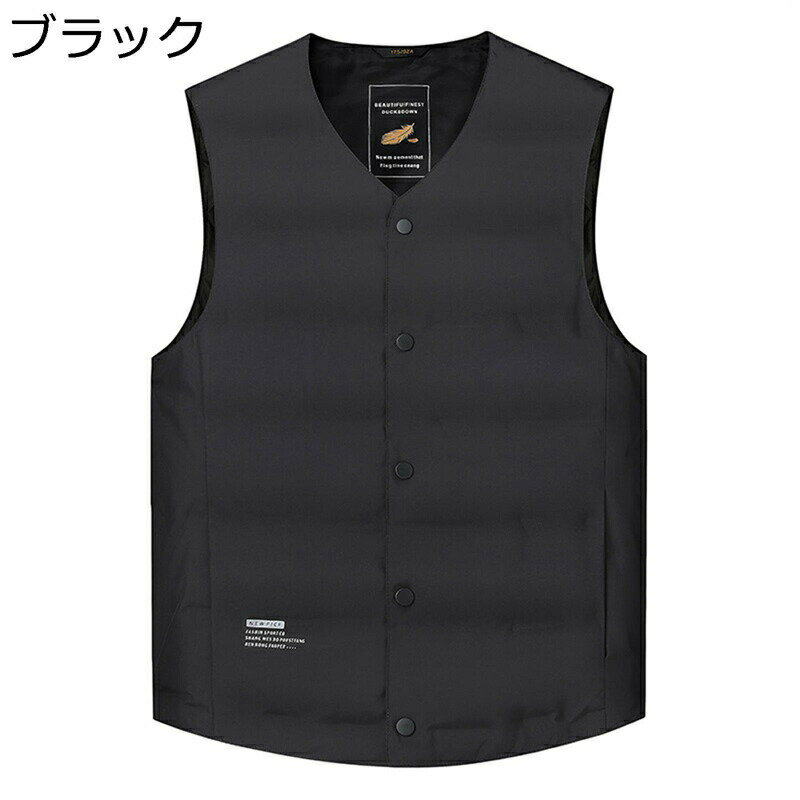 ダウンベスト ビジネスベスト メンズ 冬用ベスト ボタン Vネック 薄手 スポーツ カジュアル 秋冬 防寒 保温性 暖かい 袖なしダウンジャケット 冬物