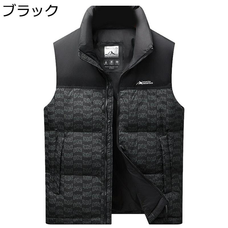 ダウンベスト ベスト メンズ スポーツ カジュアル おしゃれ パッチワーク 英字柄 ストリート 秋冬 厚手 防寒着 保温 スリム 暖かい 袖なしダウンジャケット 冬物