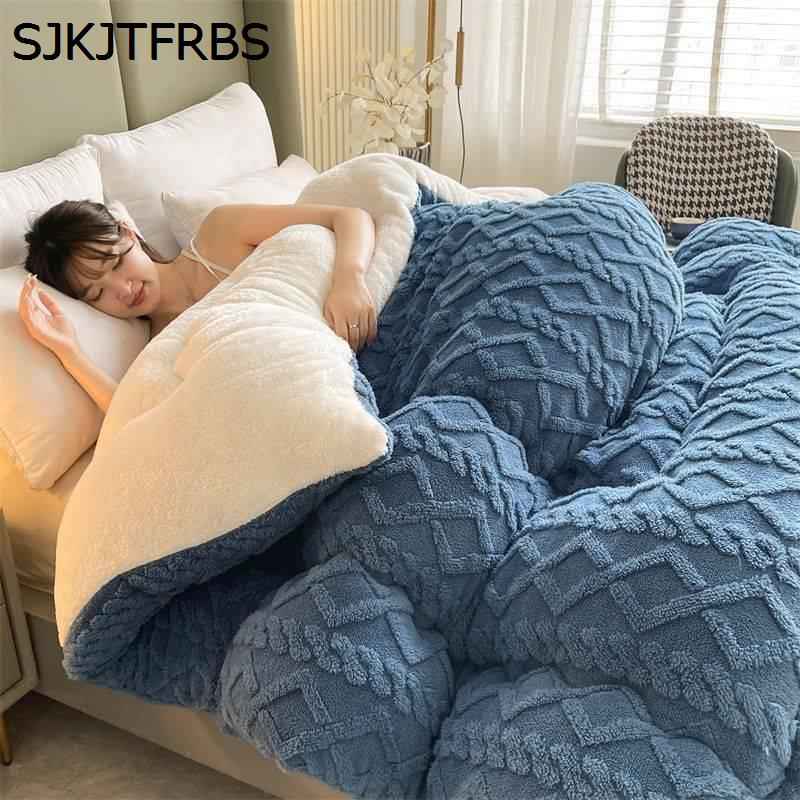 掛け布団 両面使用 掛けぶとん 裏シープ シングル ダブル ケーブル編み 防寒対策 ...