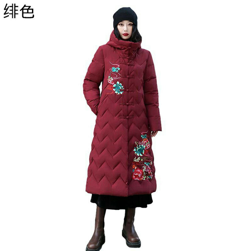 アウタージャケット 刺繍 花柄 花 ロングコート 膝下長 タートルネック レディース 婦人服 シニアアウター 中綿 フード付き ジップアップ 長袖 綿服 上着 トップス 婦人 シニア 秋 冬 50-70代