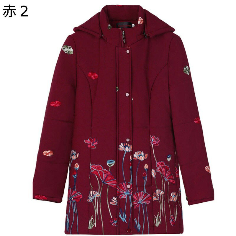 中綿ジャケット 刺繍花柄 花 フード着脱可 婦人服 レディース ウィンタージャケット シニアアウター ジッパー付き 長袖 中綿入れ 綿服 保温性 アウトドア 秋 冬 お年寄り 中高年 60代 70代 80代