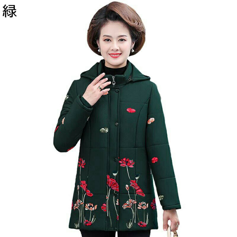中綿ジャケット 刺繍花柄 花 フード着脱可 婦人服 レディース ウィンタージャケット シニアアウター ジッパー付き 長袖 中綿入れ 綿服 保温性 アウトドア 秋 冬 お年寄り 中高年 60代 70代 80代
