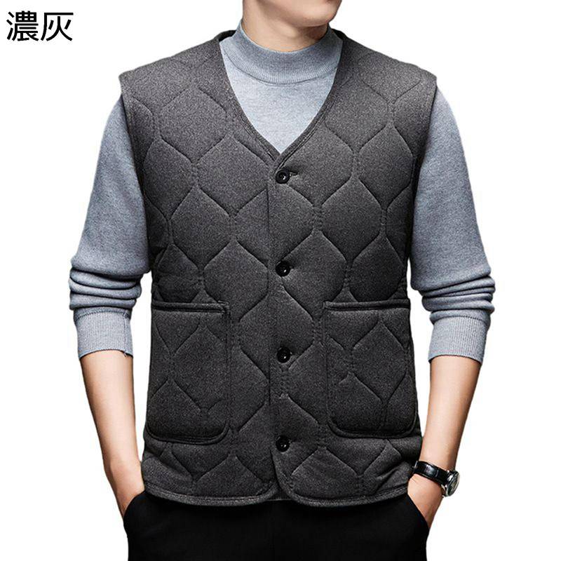 コットンベスト 裏起毛 Vネック インナー 中綿ベスト 秋冬 暖か パファーベスト メンズ トップス 袖なし 保温性 雪対策 裏ボア ボアベスト ストーリー 外出 運動 オシャレ シンプル(4)