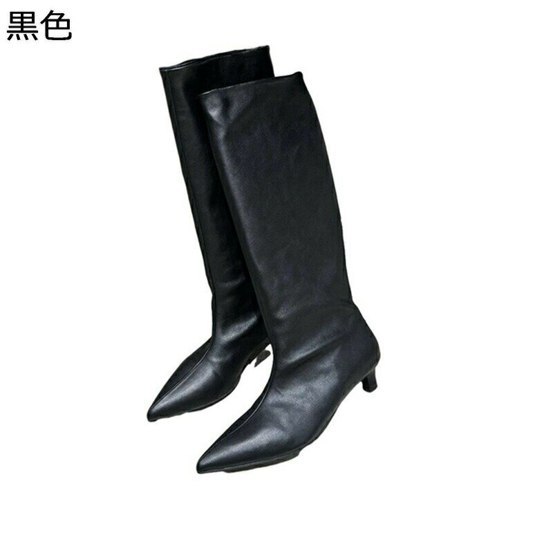 ロングブーツ ピンヒール4cm ミドルヒール ポインテッドトゥ PUレザー レディース 冬用 秋用 セクシー ゆったり 防水 長ブーツ シンプル 細見え エレガント 履きやすい きれいめ