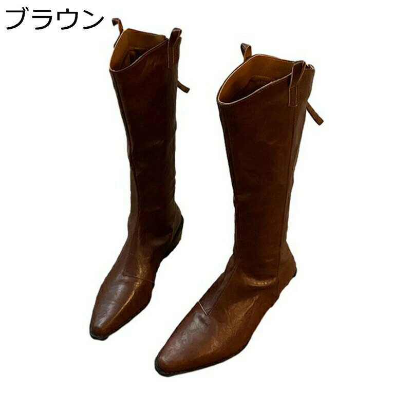 ニーハイブーツ ロングブーツ ローヒール3cm ポインテッドトゥ フェイクレザー 騎士ブーツ Vカット レディース 秋冬 脱げない 落ちない 長靴 オフィス 防水 防寒 ファッション カジュアル