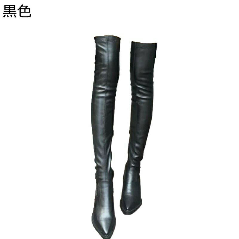 ロングブーツ オーバーニーハイブーツ レディース ローヒール4cm ポインテッドトゥ フェイクレザー ス..