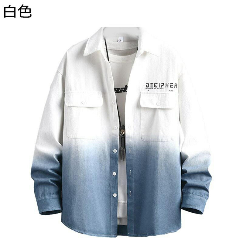 メンズ 開襟シャツ 長袖 ジャケットシャツ グラデーション ピンク ブルー コート ゆったり アウター カジュアル 着痩せ ゆったり 毛玉なし 蒸れにくい 軽量 吸汗速乾 虫よけ 学生 通勤 オフィス 春秋