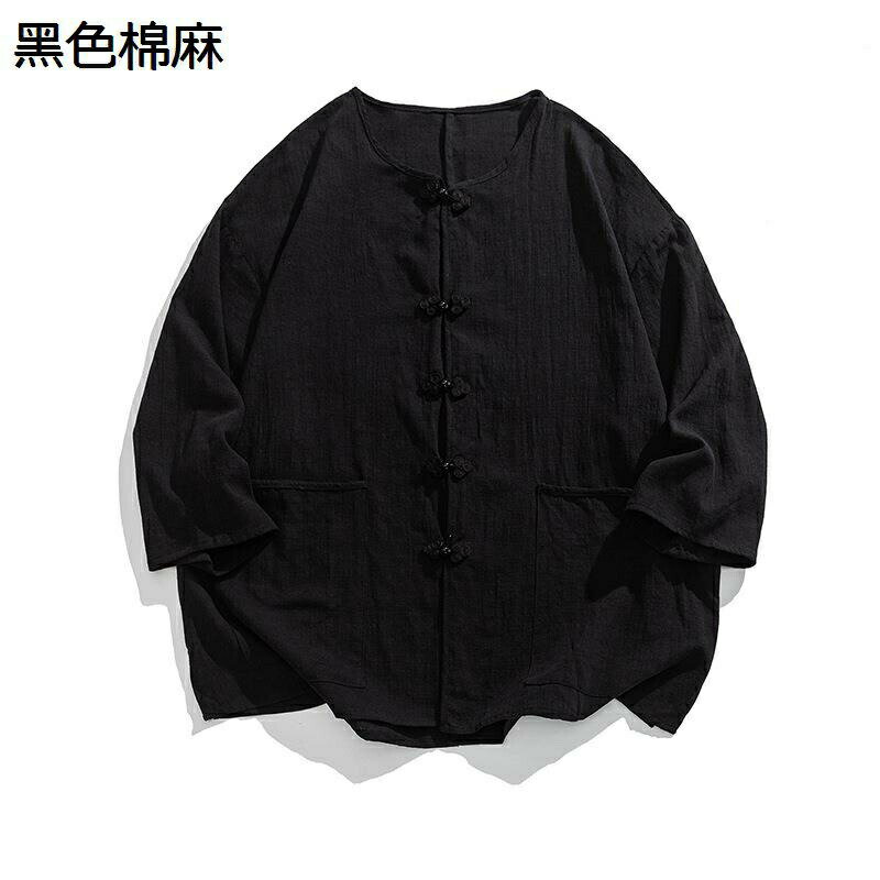開襟シャツ リンネル 亜麻 長袖 ジャケットシャツ レディース メンズ チャイナボタン M-5XL 大きいサイズ ポケット アウター カジュアル 体型カバー 着回し力 中華風 軽量 薄手 通気性 紳士着 春服 秋着(4)