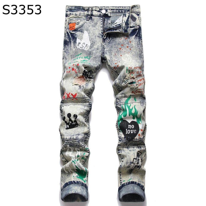 ジーンズ ダメージ ジーパン メンズ デニムパンツ 落書き柄 スキニーパンツ 細身 ロングパンツ ストリート系 カッコイイ 春夏秋冬 長ズボン バイカージーンズ 大人 男子 ストレッチ 快適 かっこいい お洒落