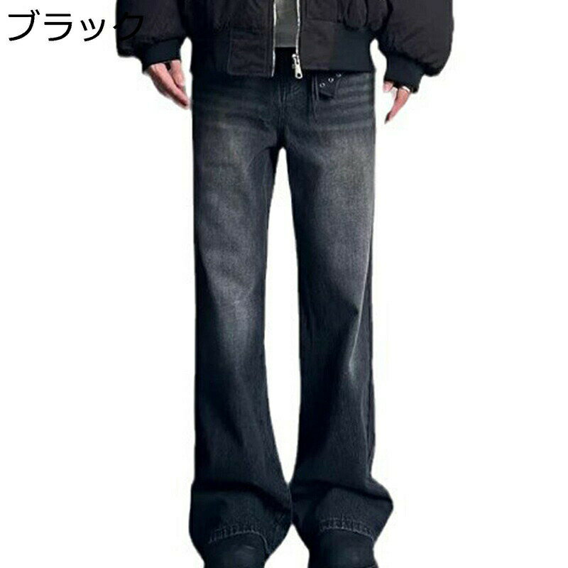 メンズ 長ズボン ワイド デニムパンツ ジーパン ジーンズ 春秋 カーゴパンツ カジュアル ストレート おしゃれ ウォッシュ加工 欧米風 かっこいい 軽量 柔らかい ロングパンツ 快適 旅行 作業着 男女兼用 ボトムス