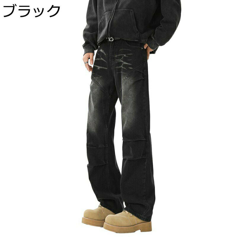 Gパン メンズ ズボン M-4XL ロングパンツ ダメージ風 割れ目 ブリーチ加工 ジーパン ワイドパンツ パンツ デニム 春夏服 軽量 ルーズパンツ カジュアル ストレート カジュアル おしゃれ バギー ヒップホップ 着用感