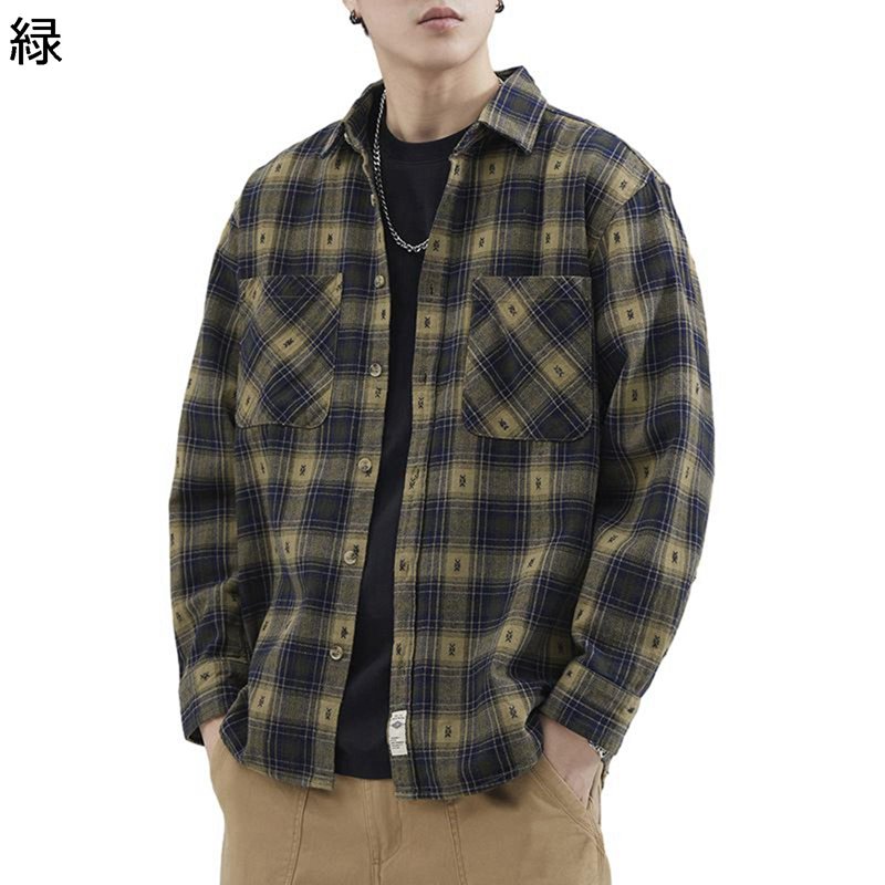 チェックシャツ メンズ 綿 シャツジャケット 長袖 カジュアル 開襟 レトロ 格子柄 リラックス お肌に優しい 速乾吸汗 通気 春服 秋服 コーディネート トラベル リゾート スポーツ バカンス