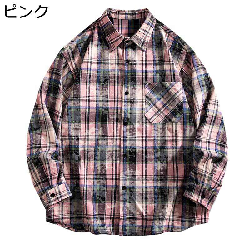 カジュアルシャツ メンズ チェックシャツ ロングスリーブ 開襟 春 夏 秋 格子柄 速乾吸汗 通気 薄手 軽い オーバーサイズ シンプル 着..