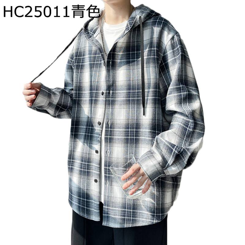 開襟シャツ フード付き チェック柄 長袖 レディース メンズ 大きいサイズ ユニセックス ジャケットシャツ 薄手 コート カジュアル ファッション 個性的 動きやすい お洒落 羽織り 春秋