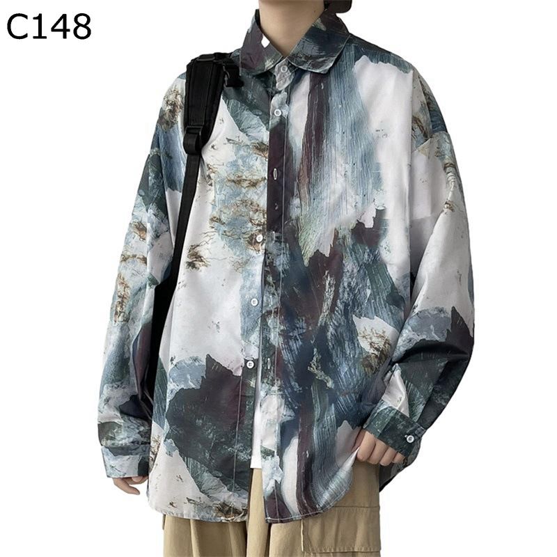 メンズ 開襟シャツ 長袖 ジャケットシャツ 絞り染め レディース 復古 ヴィンテージ アウター カジュアル 着痩せ ゆったり 吸湿速乾 通気 冷え防止 学生 通勤 オフィス 春服 秋着 ユニセックス(4)
