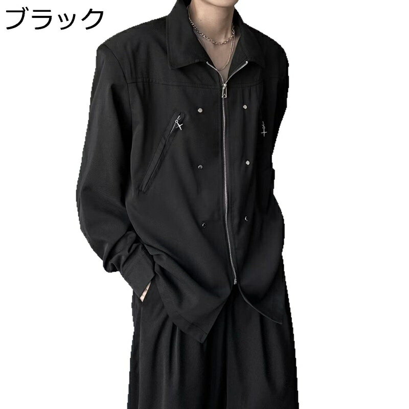 メンズ シャツジャケット ジップデザイン 春秋 長袖シャツ 春夏 開襟シャツ 折襟 ボタンダウン 柔らか..