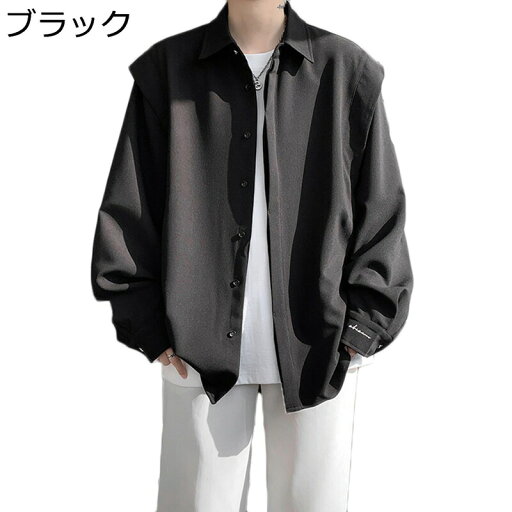 カジュアルシャツ メンズ シャツジャケット M-3XL 長袖シャツ ドレープ 春夏 開襟シャツ ボタンダウン 柔らかい 軽い 通気 防皺 大きいサイズ ゆったり ストリートモード系 デザイン性 おしゃれ