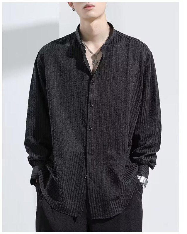 ワイシャツ メンズ 長袖 スタンドカラー 立ち襟 開襟シャツ ボタンダウン 無地 紳士服 春夏 カジュアルシャツ 耐摩耗 形態安定 透湿 通気 体型カバー ルーズ キレイめ 韓国風 スタイリッシュ