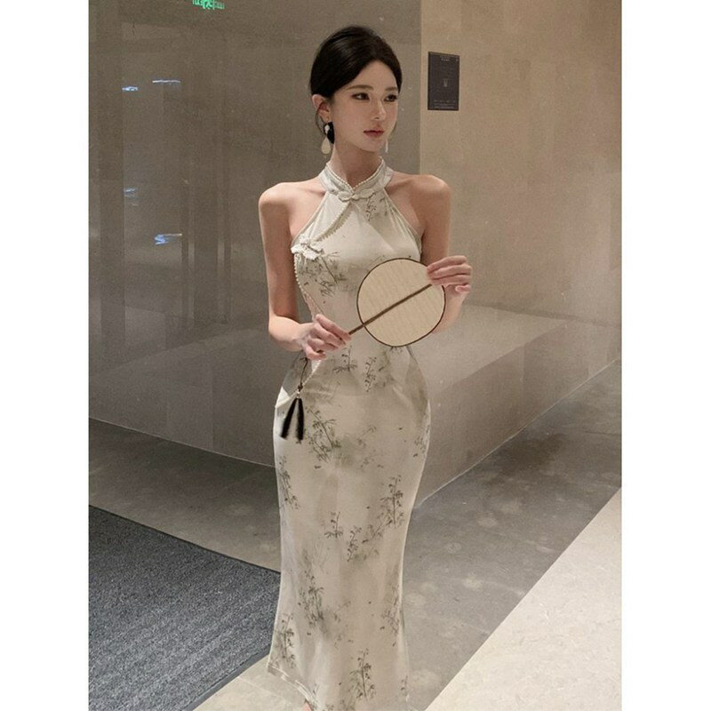 ワンピースドレス レディース 春夏 袖なし 花柄 プリント セクシーチャイナ服 着痩せ エッチ スリット チャイナ風 スタイリッシュ 若者 ワンピース ランジェリー オフショルダータイプ 美脚 彼女