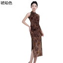 チャイナ服 レディース 民族衣装 花柄 プリント ストレッチ 着痩せ スリム ロング丈チャイナドレス チャイナ風 民族風 ファッション エレガント ショルダード...