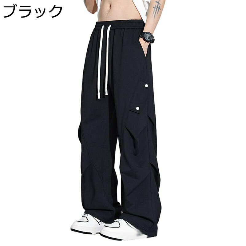 作業服 メンズ ワイドパンツ カーゴ 4XL 春 夏 秋 冬 ピンタック ロングパンツ ゴム紐付き 