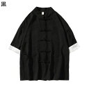 武術シャツ 中華服 メンズ 半袖 チャイナ服 茶師服 チャイナボタン 春秋アウター 透湿 快適 汗染み防止 着心地が良い ワイド 着回し 太極拳 武術公演 トレ...