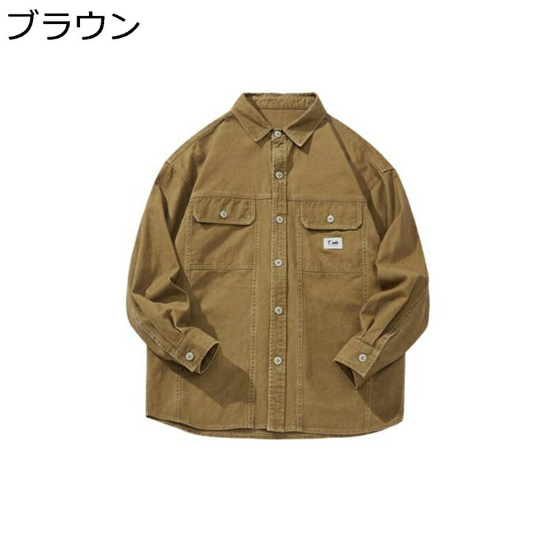 楽天kcreateアメカジ カジュアルシャツ メンズ シャツジャケット 春夏 長袖 ヴィンテージ 無地 ミリタリー系 ワーク ウォッシュ加工 ブラウス ボタンダウン サラサラ 汗染み防止 ゆる 体型カバー カジュアル