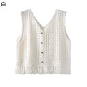 レディース タンクトップ 透かし彫り ニットベスト 無袖カットソー チョッキ 春夏服 重ね着 前開き 開襟シャツ ノースリーブ 薄め カジュアル トップス 体型カバー おしゃれ 動きやすい お洒落