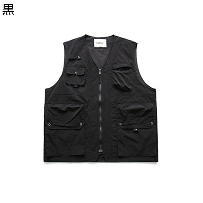 チョッキ メンズベスト マルチポケット 春夏 袖無しジャケット 薄い ジレベスト 日式 重ね着 開襟シャ..