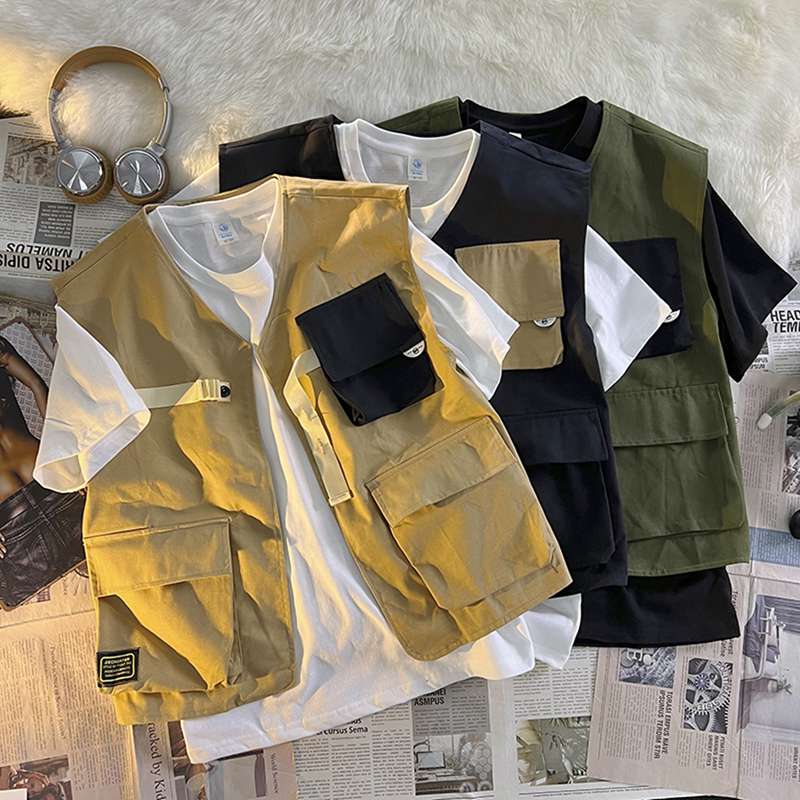 夏用ジャケット 戦術チョッキ ジレベスト メンズ 重ね着 ショート丈 大きいサイズ Vネック 薄い 開襟シャツ カジュアル 春服 夏服 トップス お洒落 速乾 軽量 キャンプ 作業 登山り お釣り
