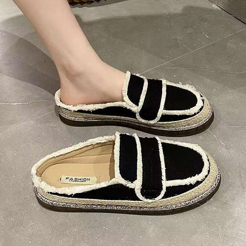サンダル レディース エスパドリーユ カジュアル フラットシューズ ジュート ミュール スリッパ風 スリッポン 紐なし キャンバス 幅広 甲高 滑り止め ゆったり おしゃれ 春夏 女性用 デイリー 買い物 散歩 3