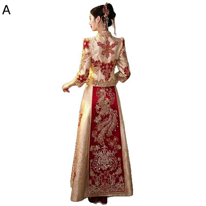 花嫁ドレス 民族衣装 レディース 伝統服 チャイナ服 長袖 鳳凰柄 刺繍 ロング丈 チーパオ ドレス ハイクラス チャイナ風 ファッション エレガント 花嫁 結婚式 プレゼント 春秋