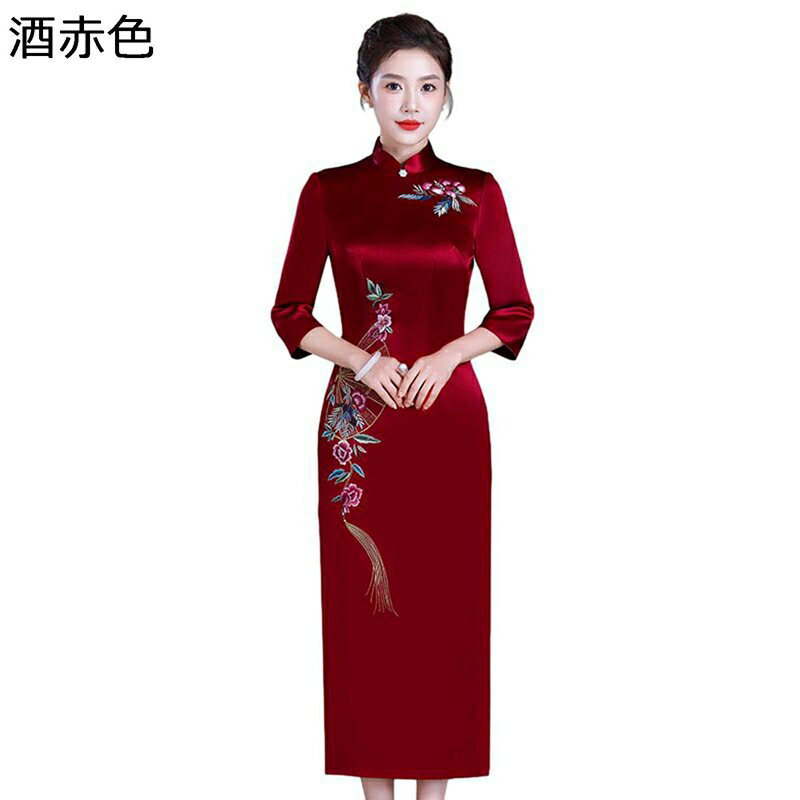 チャイナドレス レディース ワンピース チャイナ服 伝統服 大きいサイズ 半袖 ファッション エレガント クラシック 刺繍柄 春秋 チャイナ風 母の日 披露宴 演奏会 日常着用