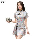 ミニ丈ワンピース レディース チャイナ服 チャイナドレス 2点セット チャイナボタン 花柄 プリント 夏服 ショート丈 着痩せ スリム チーパオ ファッション ...