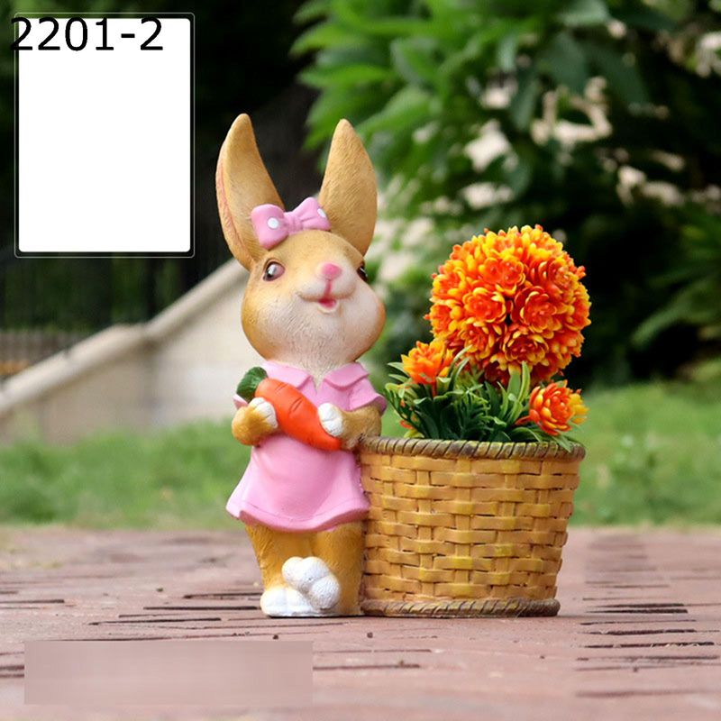 ガーデニング ウサギ鉢 ガーデンオブジェ 兎 室内外の置物 春日のかわいい風 樹脂置物 動物 防水 耐久性 園芸雑貨 オーナメント インテリア アウトドア 部屋装飾品 屋外の彫刻の装飾